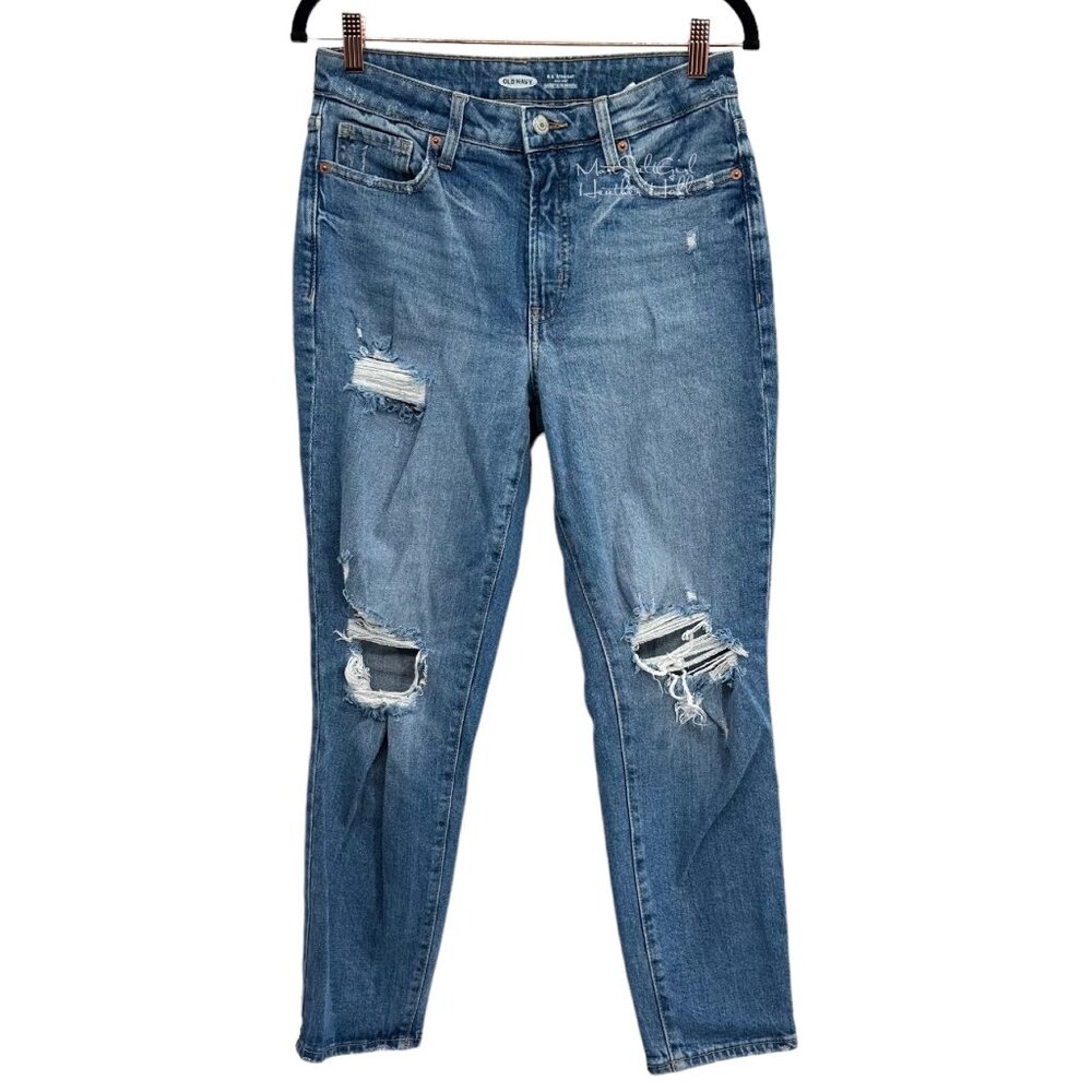 Old Navy Og Straight High-Rise Distressed with Holes Jeans Size 6
